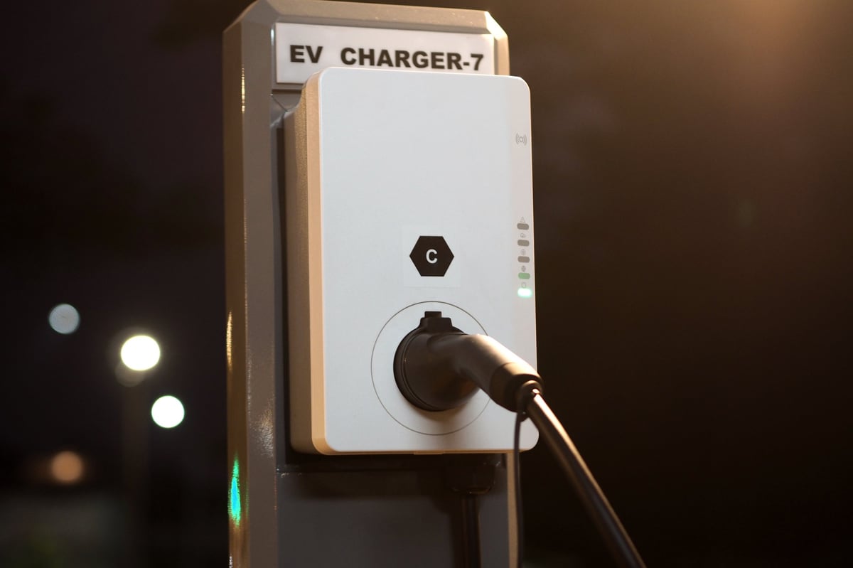 EV charging and electric car, Electric car charging station for charge EV battery.